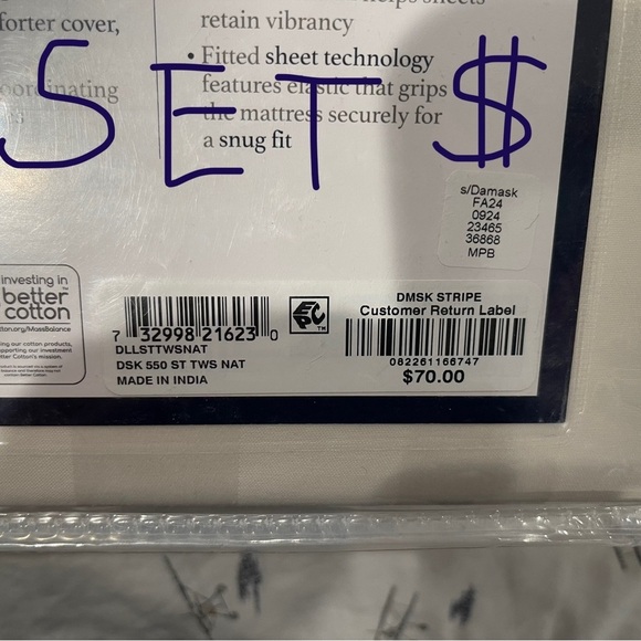 TWIN FLAT SHEET ONLY-Charter Club Cream Damask Collection 550 TC 100% Cotton - Picture 4 of 5